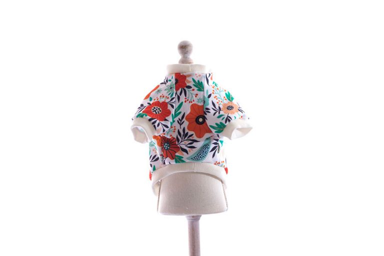 tricou catei bumbac alb flori si pasari 3