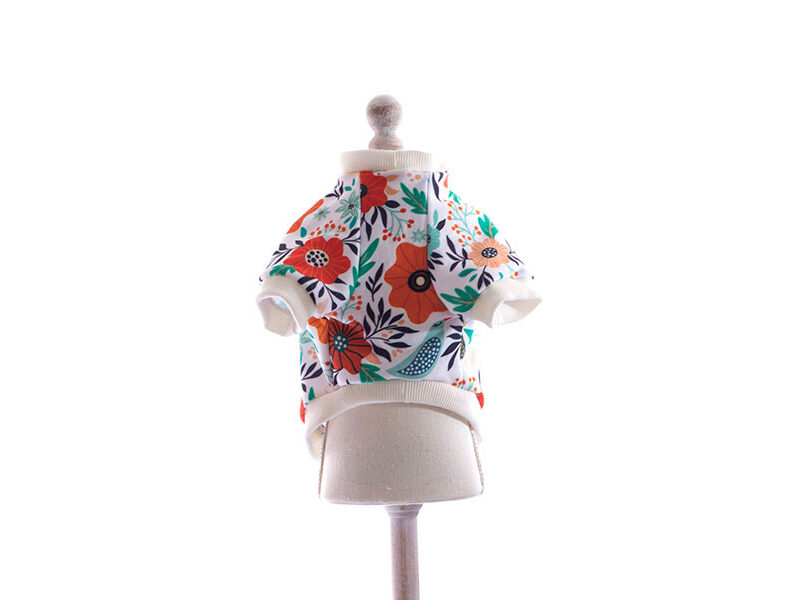 tricou catei bumbac alb flori si pasari 3