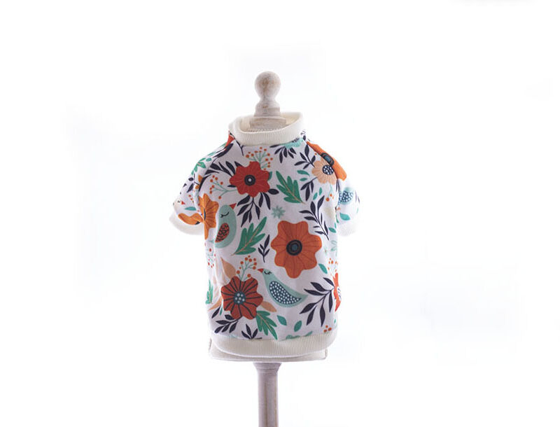 tricou catei bumbac alb flori si pasari