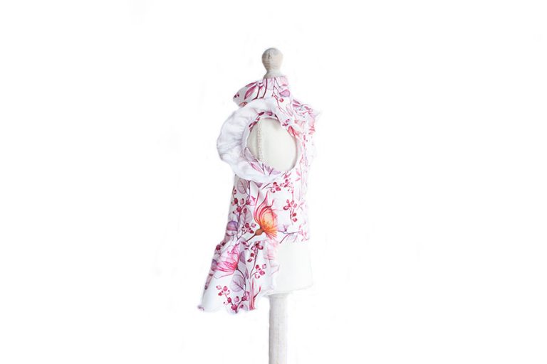 rochie catei bumbac organiz flori roz si mov 2