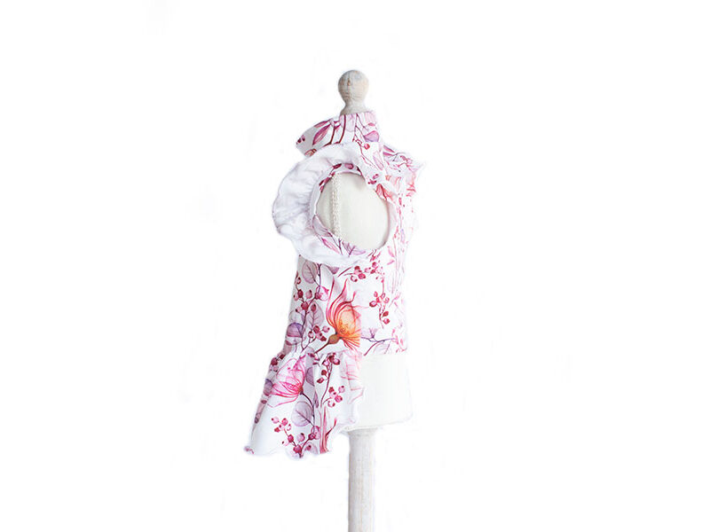 rochie catei bumbac organiz flori roz si mov 2