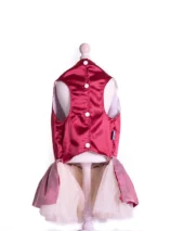 Rochiță bordo elegantă pentru căței cu tull și fundiță aurie - imagine 3