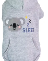 Hanorac gri Koala pentru căței, moale și confortabil, cu glugă și imprimeu simpatic detaliu