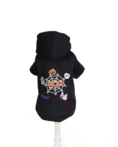 Hanorac negru pentru câini cu imprimeu Boo Halloween din bumbac moale