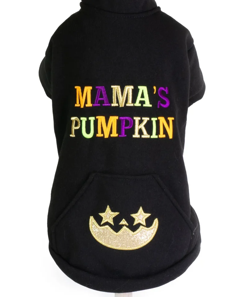 Hanorac negru pentru câini Mama’s Pumpkin – haine de Halloween CristaliaPet detaliu