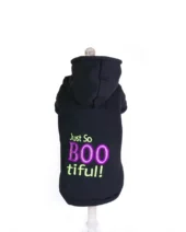 hanorac tematic pentru câini Just So BOOtiful negru cu imprimeu colorat, îmbrăcăminte de Halloween pentru căței CristaliaPet