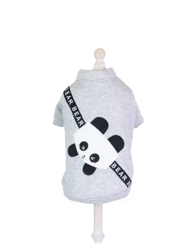Hanorac gri Panda pentru căței, model călduros și confortabil