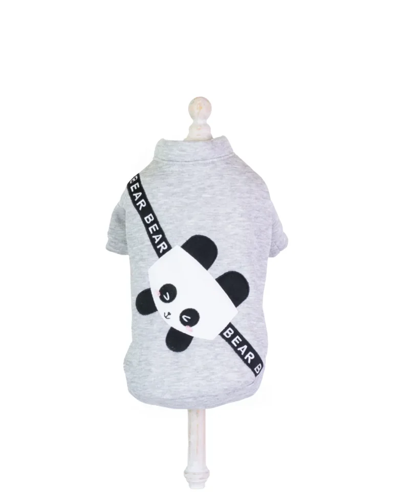 Hanorac gri Panda pentru căței, model călduros și confortabil
