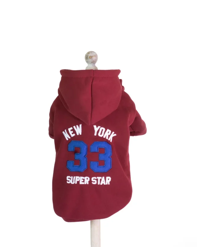 Hanorac roșu pentru câini cu imprimeu New York Superstar 33