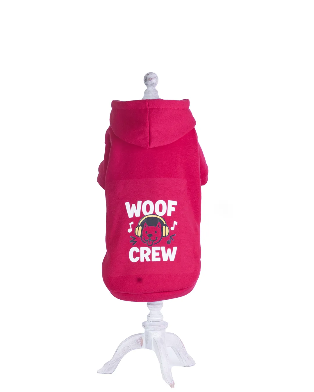 hanorac rosu woof crew caini Hanorac roșu pentru câini cu imprimeu Woof Crew și glugă