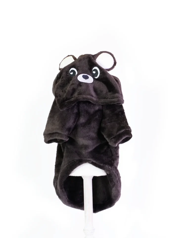 Hanorac pufos pentru câini maro cu glugă Ursuleț