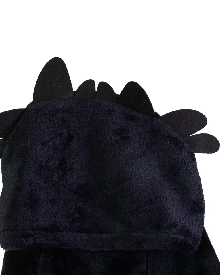 Hanorac pufos pentru câini negru cu glugă Dragon detaliu