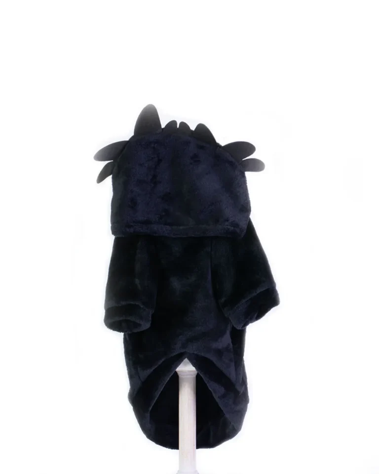 Hanorac pufos pentru câini negru cu glugă Dragon