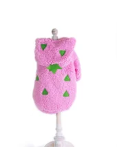 hanorac căpșună pentru câini roz pufos cu glugă și frunzulițe verzi