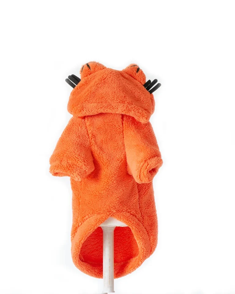 hanorac portocaliu pentru câini cu glugă și urechi tip motan poză față