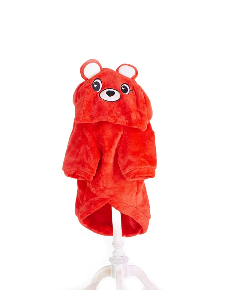 Hanorac pufos pentru câini roșu cu glugă Ursuleț
