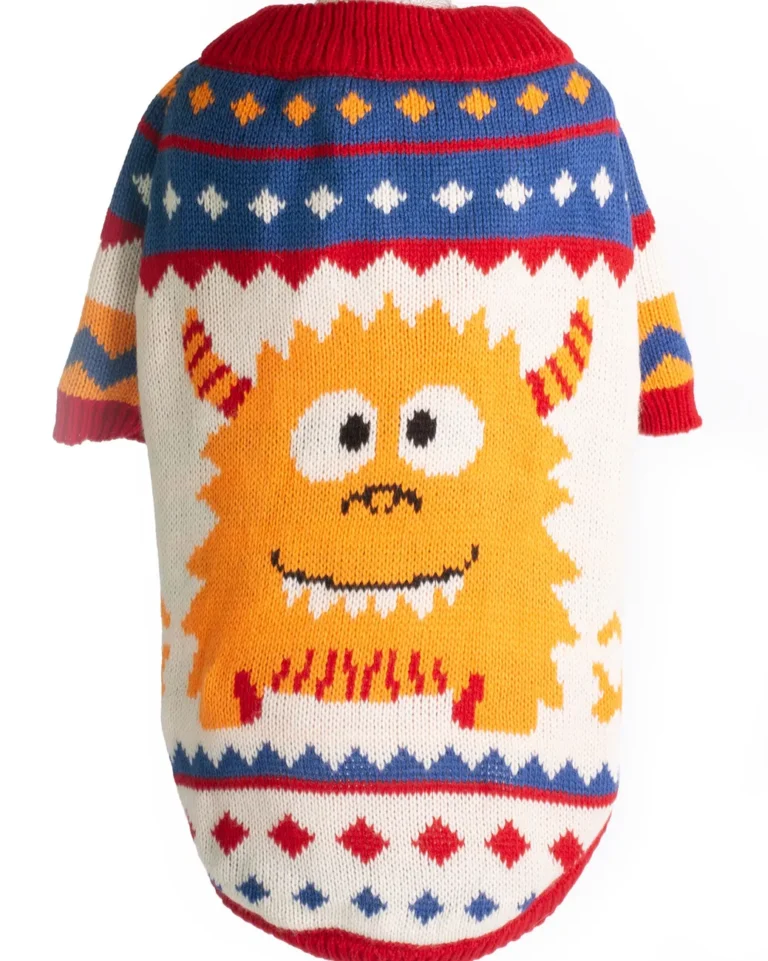 pulover pentru câini cu monstru colorat detaliu