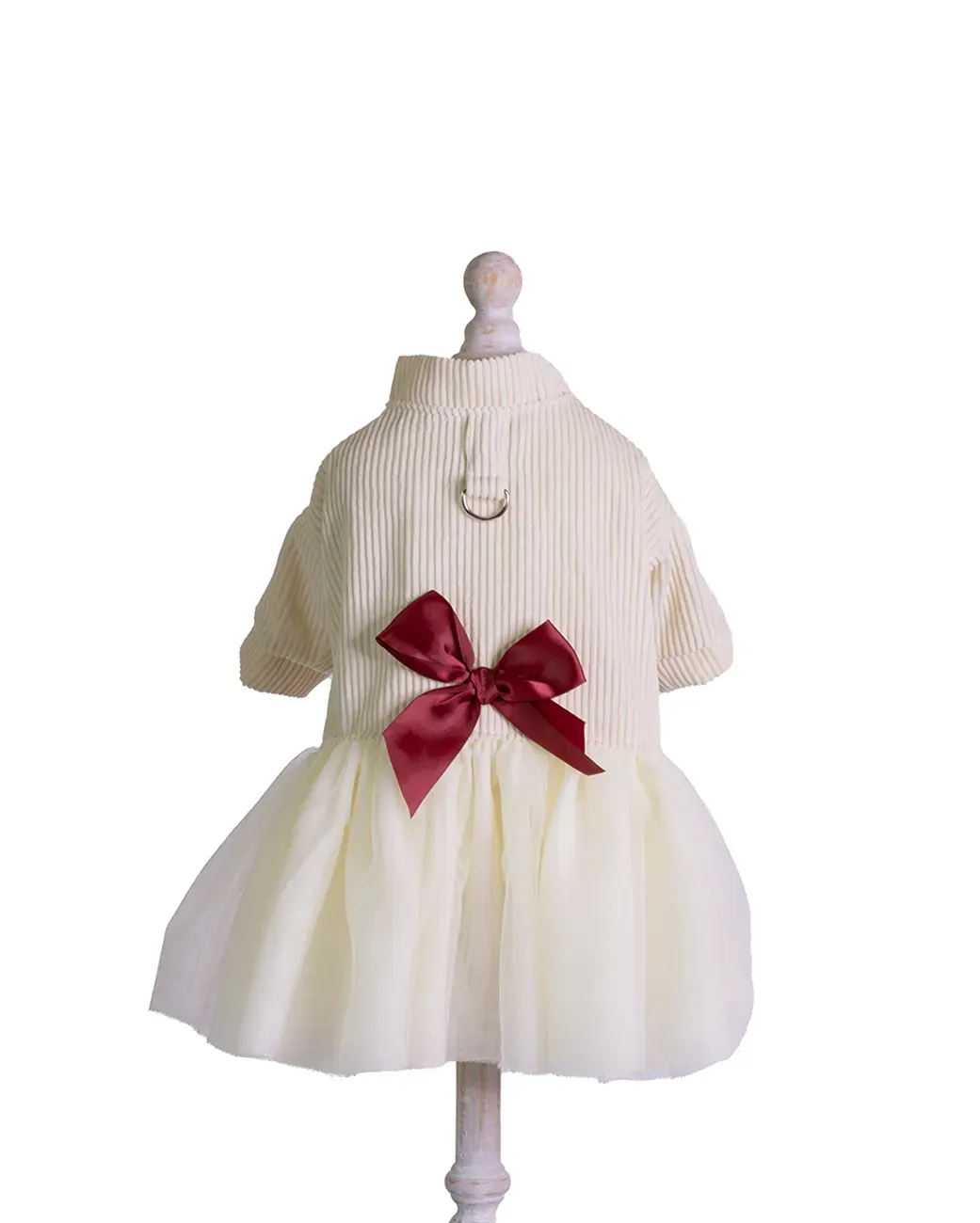 rochie caini tutu crem fundita rosie Rochie pentru câini cu tutu crem și fundiță roșie