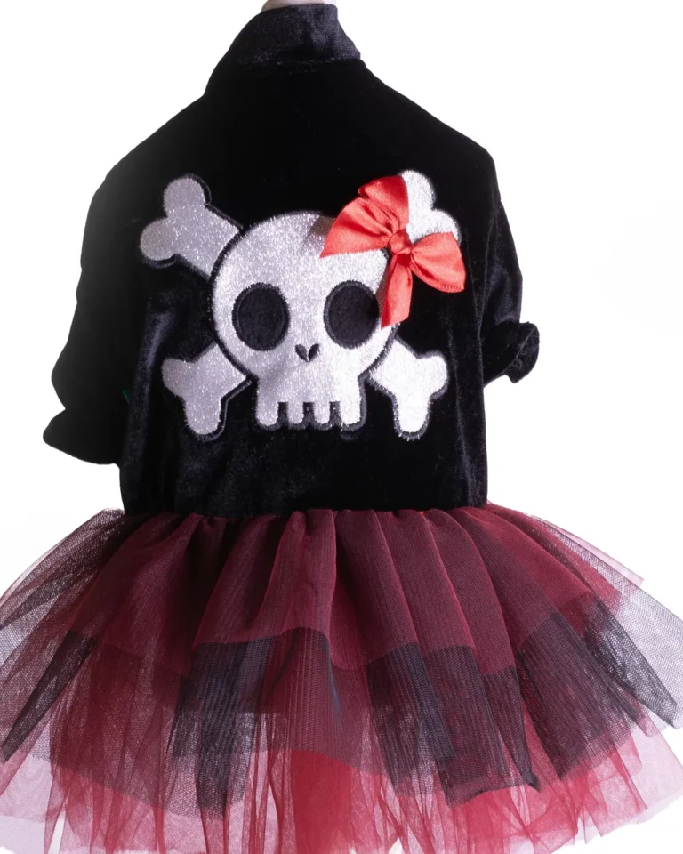rochie Halloween pentru câini cu tutú negru și roșu detaliu