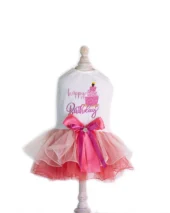 rochie Happy Birthday pentru câini cu tutu roz voluminos