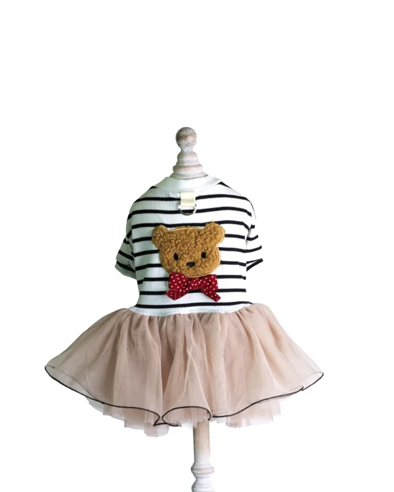 rochie pentru câini cu ursuleț pufos și fustă tutu nude